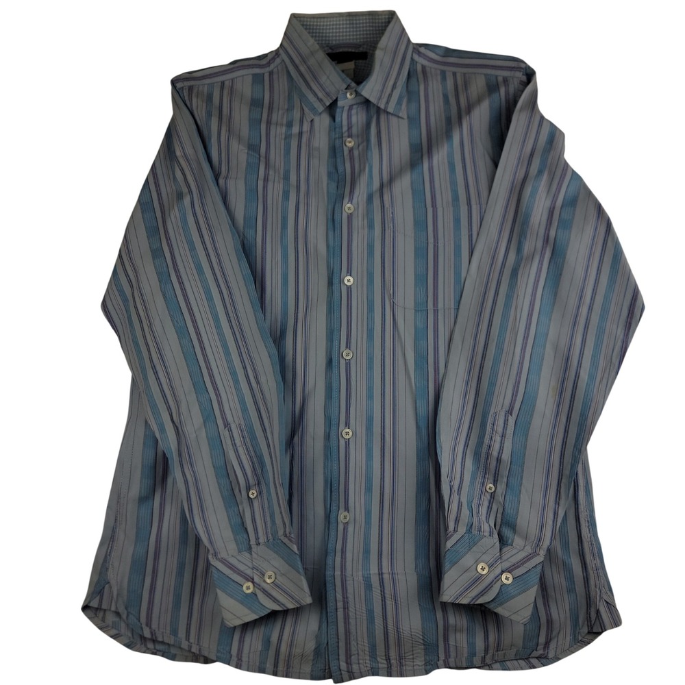 Express Mens Modern Fit Striped Button Down Shirt Blue Multi Color Size M 1334